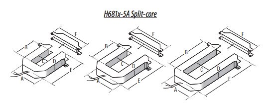The Dimensions for the H681 Series of Split Core CTs
