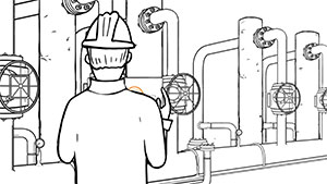 Technician detecting leaks with detector