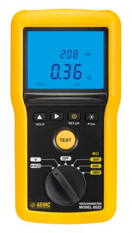 AEMC 6522 Digital Megohmmeter with Analog Bargraph, 250 to 1000 V, 40 G&amp;Omega;-