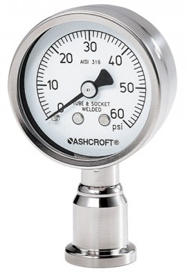 Ashcroft 1032 Pressure Gauge, 0 to 100 psi, 2&amp;quot; dial, &amp;frac34; tri-clamp lower, SS housing-