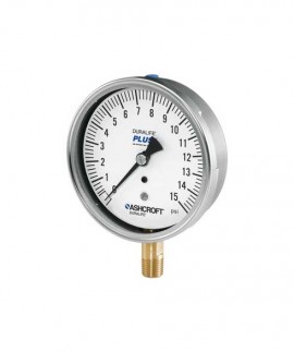 Ashcroft 1009 Pressure Gauge, 0 to 200 psi, 2.5&amp;quot; dial, &amp;frac14;&amp;quot; NPT male lower, SS housing-