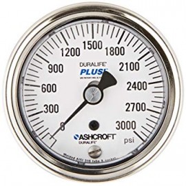 Ashcroft 1009 Pressure Gauge, 4000#/KP, 2.5&amp;quot; dial, &amp;frac14;&amp;quot; NPT male lower back, SS housing-