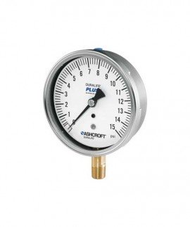 Ashcroft 1009 Pressure Gauge, 0 to 100 psi, 3.5&amp;quot; dial, &amp;frac14;&amp;quot; NPT male lower, SS housing-