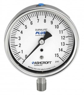 Ashcroft 1009 Pressure Gauge, 0 to 50 psi, 3.5&amp;quot; dial, &amp;frac14;&amp;quot; NPT male lower, SS housing-