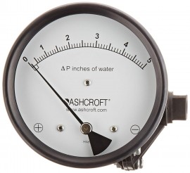 Ashcroft 1134 Differential Pressure Gauge, 0/5 &amp;quot;H<sub>2</sub>O, 4.5&amp;quot; dial, &amp;frac18; NPT female Dual In-Line or back, SS housing-