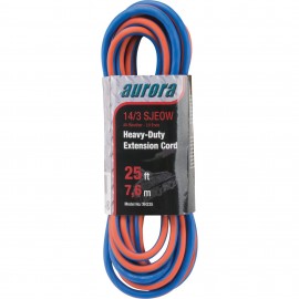 Aurora Tools XH235 TPE-Rubber Extension Cord with light indicator, SJEOW, 14/3 AWG, 15 A, 3-outlet, 25'-