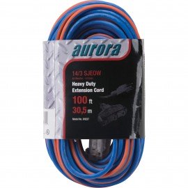 Aurora Tools XH237 TPE-Rubber Extension Cord with light indicator, SJEOW, 14/3 AWG, 13 A, 3 outlet, 100'-