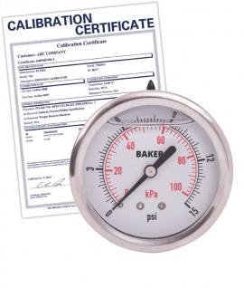 Baker AHNC Series Liquid Filled Pressure Gauge, 0 to 15 psi/0 to 100 kPa, 2.5&amp;quot; dial, &amp;frac14;&amp;quot; NPT back, SS housing,-