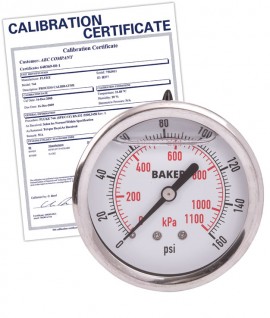 Baker AHNC Series Liquid Filled Pressure Gauge, 0 to 160 psi/0 to 1100 kPa, 2.5&amp;quot; dial, &amp;frac14;&amp;quot; NPT back, SS housing,-
