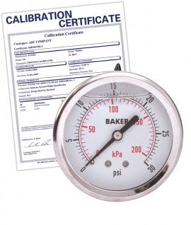 Baker AHNC Series Liquid Filled Pressure Gauge, 0 to 30 psi/0 to 200 kPa, 2.5&amp;quot; dial, &amp;frac14;&amp;quot; NPT back, SS housing,-
