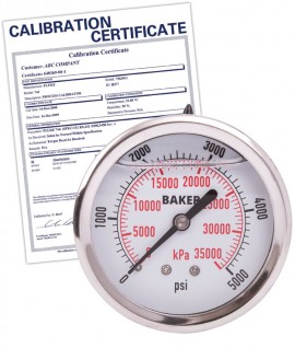 Baker AHNC Series Liquid Filled Pressure Gauge, 0 to 5000 psi/0 to 35,000 kPa, 2.5&amp;quot; dial, &amp;frac14;&amp;quot; NPT back, SS housing,-