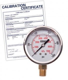 Baker AVNC Series Liquid Filled Pressure Gauge, 0 to 1000 psi/0 to 7000 kPa, 2.5&amp;quot; dial, &amp;frac14;&amp;quot; NPT bottom, SS housing,-