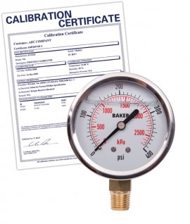 Baker AVNC Series Liquid Filled Pressure Gauge, 0 to 400 psi/0 to 2800 kPa, 2.5&amp;quot; dial, &amp;frac14;&amp;quot; NPT bottom, SS housing,-