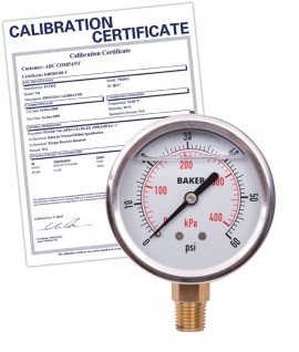Baker AVNC Series Liquid Filled Pressure Gauge, 0 to 60 psi/0 to 400 kPa, 2.5&amp;quot; dial, &amp;frac14;&amp;quot; NPT bottom, SS housing,-