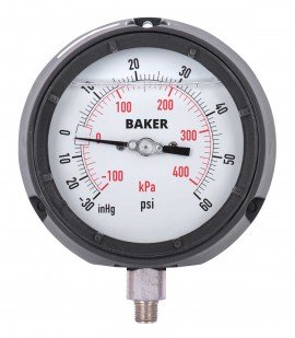 Baker LF45 Series Liquid Filled Pressure Gauge, 30&amp;quot;-0 to 60 psi, 4.5&amp;quot; dial, &amp;frac14;&amp;quot; NPT bottom, impact resistant phenolic case-