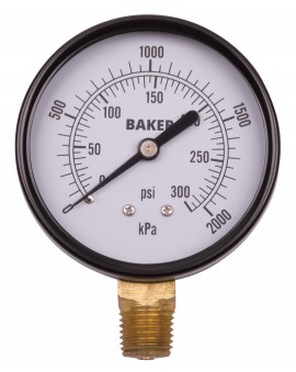 Baker LVBNA Series Pressure Gauge, 0 to 300 psi/0 to 2100 kPa, 2.5&amp;quot; dial, &amp;frac14;&amp;quot; NPT bottom, SS housing-
