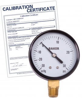 Baker LVBNA Series Pressure Gauge, 30&quot;Hg-0 to 30 psi, 2.5&amp;quot; dial, &amp;frac14;&amp;quot; NPT bottom, SS housing,-