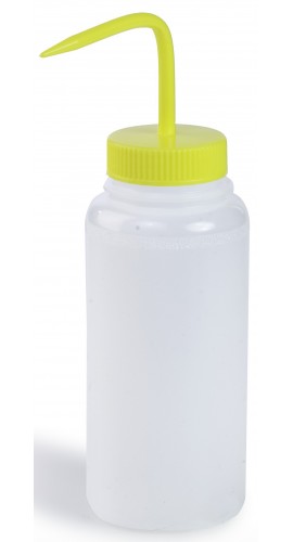 Bel-Art 116260500 Wide Mouth 500ML Polyethylene Wash Bottles, Yellow Cap, Pack of 6-