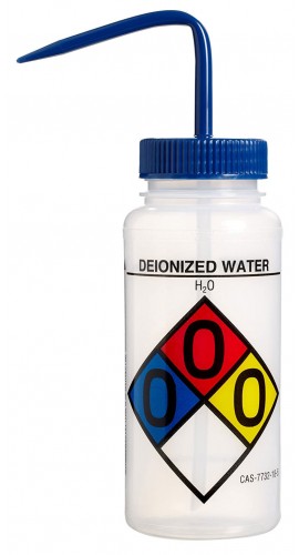 Bel-Art 11716-0003 Deionized Water Safety-Labeled Wide-Mouth Wash Bottle, 16 oz, 4-pack-