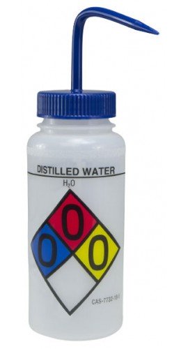 Bel-Art 11716-0004 Distilled Water Safety-Labeled Wide-Mouth Wash Bottle, 16 oz, 4-pack-