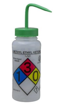 Bel-Art 11716-0012 Methyl Ethyl Ketone Safety-Labeled Wide-Mouth Wash Bottle, 16 oz, 4-pack-