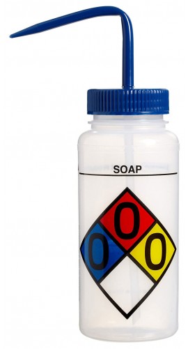 Bel-Art 11716-0014 Soap Safety-Labeled Wide-Mouth Wash Bottle, 16 oz, 4-pack-