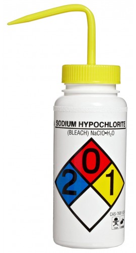 Bel-Art 11716-0015 Sodium Hypochlorite Safety-Labeled Wide-Mouth Wash Bottle, 16 oz, 4-pack-