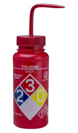 Bel-Art 11716-0016 Toluene Safety-Labeled Wide-Mouth Wash Bottle, 16 oz, 4-pack-
