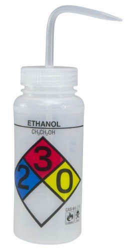 Bel-Art 11716-0019 Ethanol Safety-Labeled Wide-Mouth Wash Bottle, 16 oz, 4-pack-