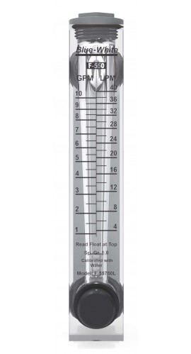 Blue-White F-550 Acrylic Variable Area Flow Meter with adjustable valve, 0.1 to 1 GPM, &amp;frac38;&amp;quot;-