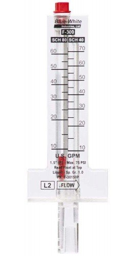 Blue-White F-30125P Flowmeter for 1-1/4in IPS PVC Pipes, 9 to 50GPM (SCH 40), 8 to 40GPM (SCH 80)-