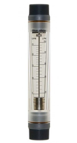 Blue-White F-42025LN Standard Series Flowmeter with 316 SS Guide Rod, 5 to 25GPM-