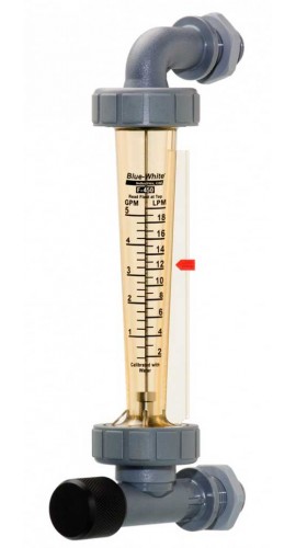 Blue-White F-45376LA-6 Standard Series Adjustable Panel-Mount Flowmeter with 316 SS Guide Rod, 0.2 to 2GPM, 3/8in Female NPT-