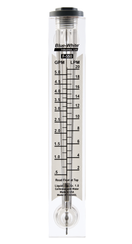 Blue-White F-55376L Standard Series Non-Adjustable Flowmeter with 316 SS Guide Rod, 0.2 to 2GPM, 3/8in Male NPT-