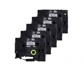 Brother HGEM9415PK Black on Matte Silver Tape with standard adhesive, 0.7&amp;quot;, 5-pack-