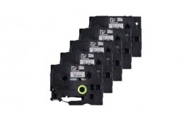 Brother HGEM9515PK Black on Matte Silver Tape with standard adhesive, 0.94&amp;quot;, 5-pack-