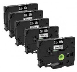 Brother HGES2115PK Black on White Tape with extra strength adhesive, 0.23&amp;quot;, 5-pack-