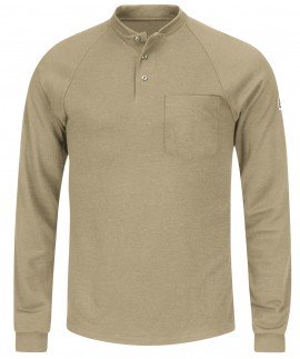 Bulwark SEL2KH-L-L Men&#039;s Lightweight FR Henley Shirt with long length, large, khaki-