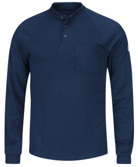 Bulwark SEL2NV-R-S Men's Lightweight FR Henley Shirt, small, navy-