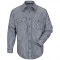 Bulwark SLD6 Men&#039;s Lightweight FR Plaid Uniform Shirt, navy/khaki plaid, small-