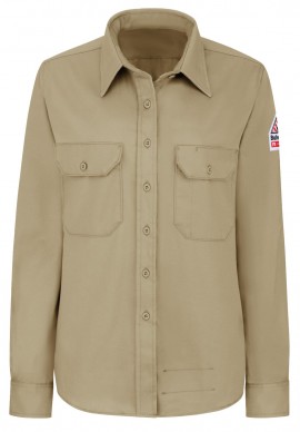 Bulwark SLU3 Women&#039;s Midweight FR Dress Uniform Shirt, khaki, medium-