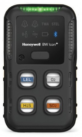 Honeywell BW Icon+ Series Multi-Gas Detector, %LEL(IR)/O<sub>2</sub>/H<sub>2</sub>S/SO<sub>2</sub>, black-