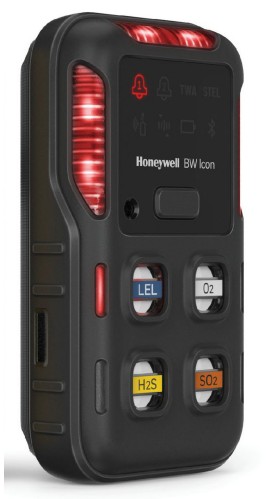 Honeywell BW Icon Series Multi-Gas Detector, %LEL(IR)/O<sub>2</sub>/H<sub>2</sub>S/SO<sub>2</sub>, black-