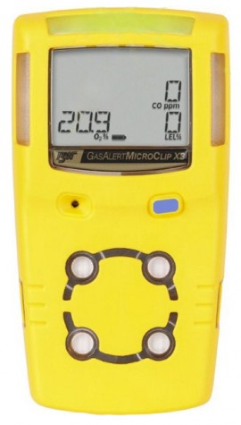Honeywell BW MicroClip X3 Series Multi-Gas Detector, %LEL (unfiltered)/O<sub>2</sub>/CO, yellow-