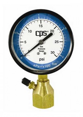 CPS GT1 3.5in Gas Gauge, 0 to 30psi, 3/4in FPT Bell with Access Valve-