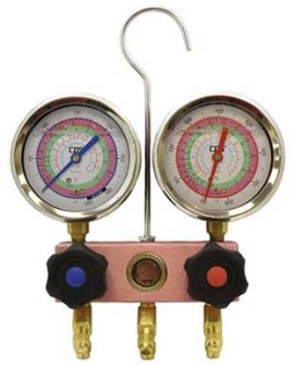 CPS MV3H3 Deep Vacuum Series 2-Valve Manifold and Gauge Set, 1/4in SAE Fittings-