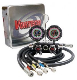 CPS MV4H4P5EZ BlackMax Black and Chrome Vortech Valve Series Manifold and Gauge Set-