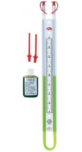 Dwyer 1221-M200-D U-Tube Manometer (100-0-100mm w.c.) using red gauge fluid-