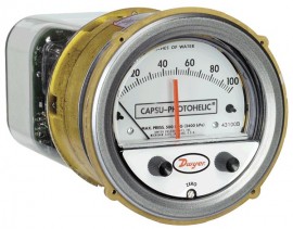 Dwyer 43100B Capsu-Photohelic Pressure Switch/Gauge (0-100" w.c.), Brass Body-