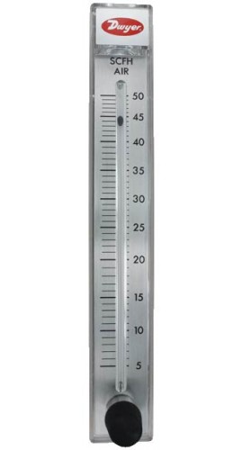Dwyer RMC-101-SSV Flow Meter, 10" Scale, 5-50 SCFH Air, SS Valve-